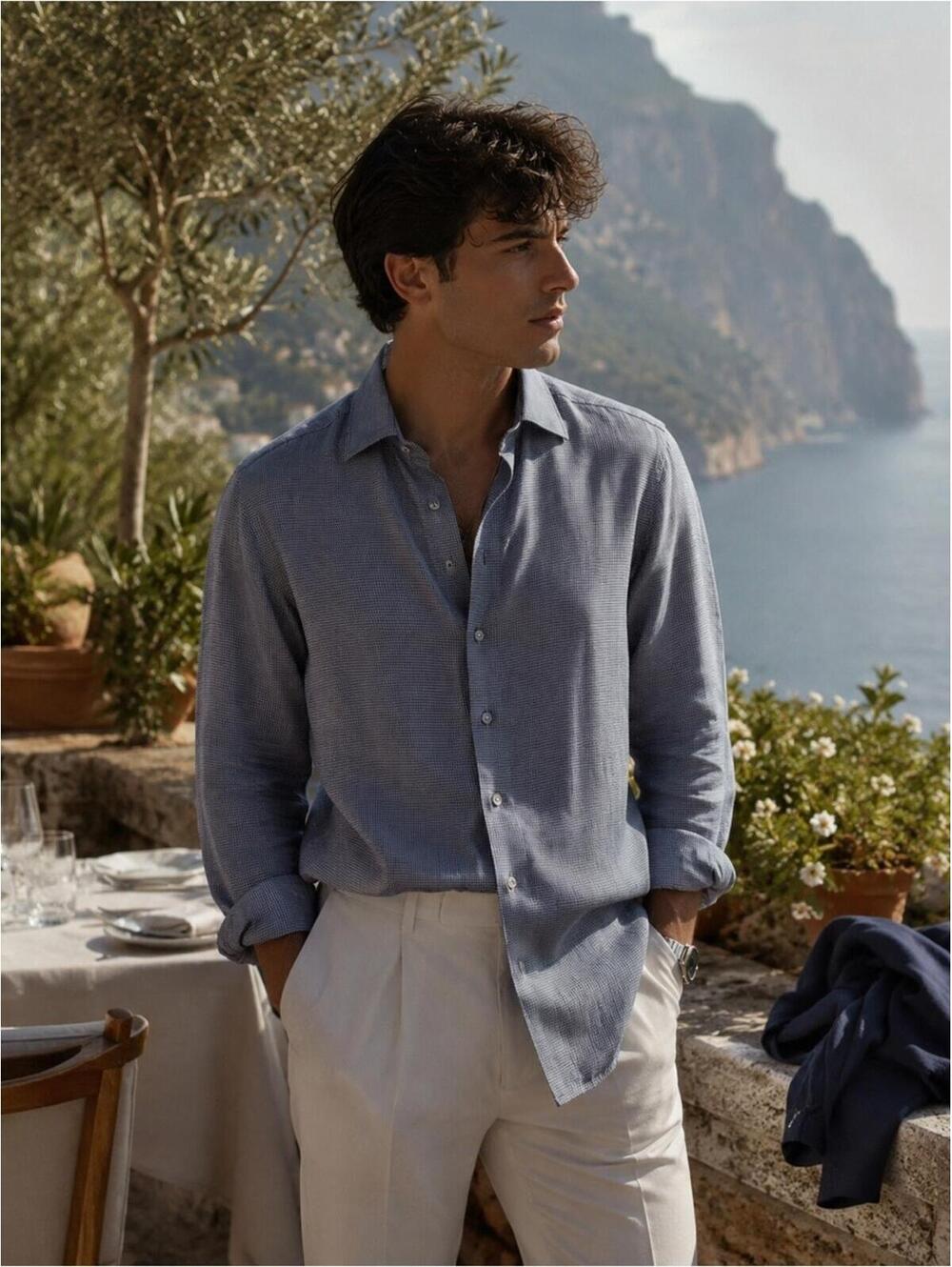 Ermenegildo Zegna Linen Cotton Button Down Luxury Shirt XL Coastal Italy Euro
